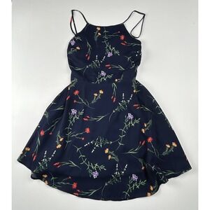 Lulus Women's Flower of the Flock Navy Blue Floral Print Skater Dress Size S NWT